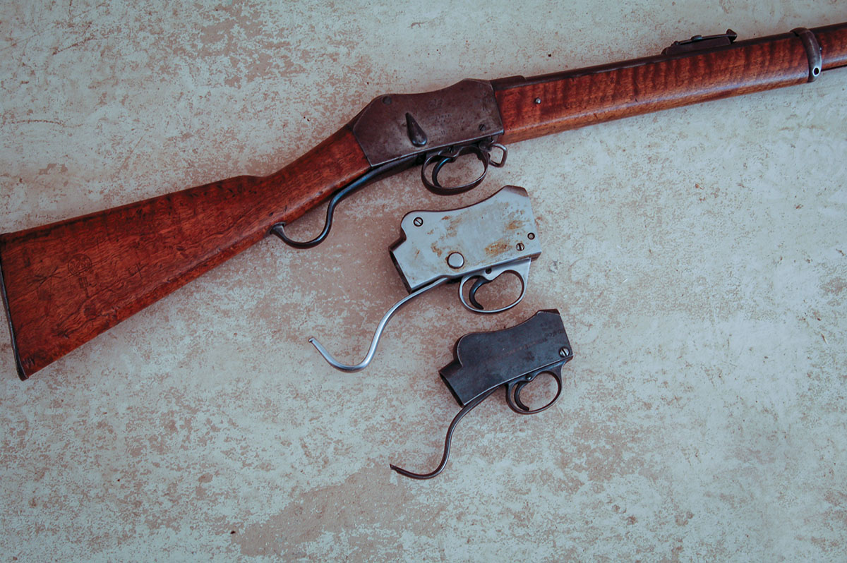 Military Martini (top), Greener G.P. (center) and Cadet trainer (bottom). None have safeties, but the trigger return springs are heavy.